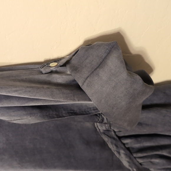 Vivian Shyu Silk steel-blue evening top w/ diagonal ruffle - Picture 4 of 7